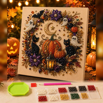 8×8in Spooky Cute Ghost 3D Pearl Diamond Painting DIY Kit, No‑Light Fall Handicraft Set, Home Wall Art Decor Holiday Party Gift