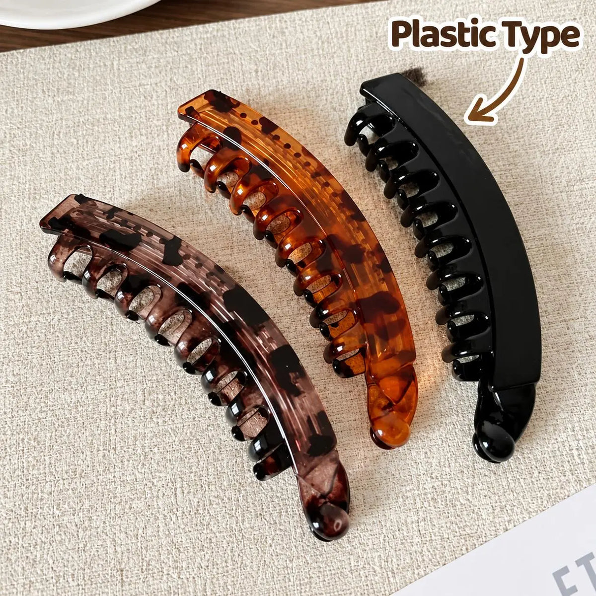 3 PCS Banana Hair Clips for Women, Cute and Stylish French Hair Claw Clips, Neutral Color Ponytail Holder Hair Accessories for Thin/Thick Hair, All Day Hold
