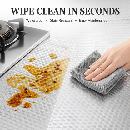 Papel pintado autoadhesivo de aluminio para salpicaduras de cocina, 40 x 300 cm, resistente al aceite y al agua, para encimeras, armarios y cajones, resistente al calor, fácil de limpiar, papel de contacto plateado