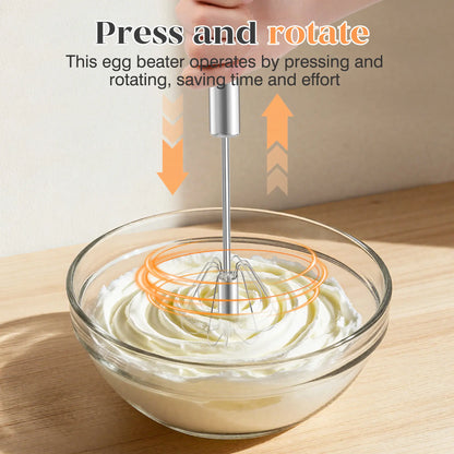 QQ Hand Push Rotary Whisk Stainless Steel Semi-Automatic Egg Coffee Mixer Kitchen Tool