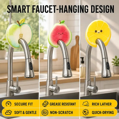 3Pcs Fruit Shaped Compressed Cellulose Sponges Natural Non-Scratch Kitchen Cleaning Sponges