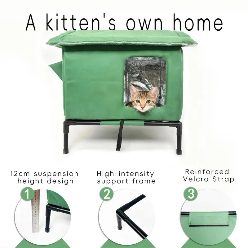 Insulated Outdoor Portable Cat House With Warm Cushion All-Season Cat Shelter Easy Assembly