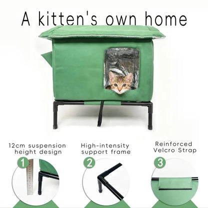 Insulated Outdoor Portable Cat House With Warm Cushion All-Season Cat Shelter Easy Assembly
