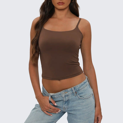 Tournesol Women's Square‑Neck Double‑Layer Slim‑Fit Sleeveless Tank Top, 006 White