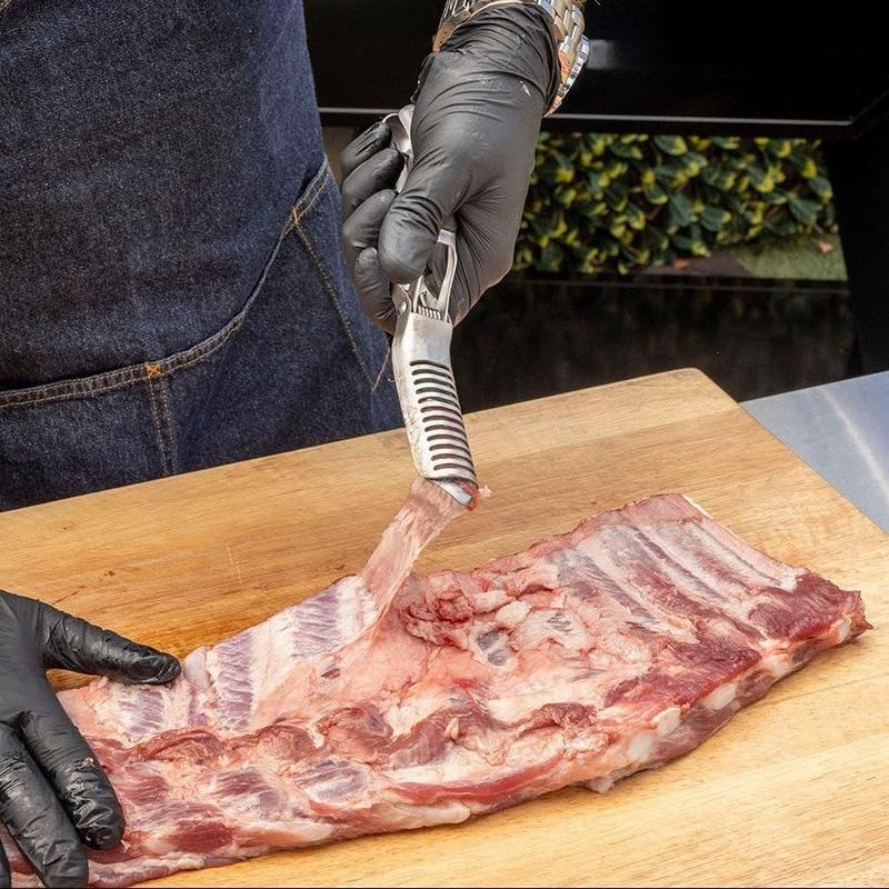 Juego de herramientas para quitar la membrana de las costillas de barbacoa de acero inoxidable con abrazadera de arco, utensilio de parrilla para exteriores apto para lavavajillas