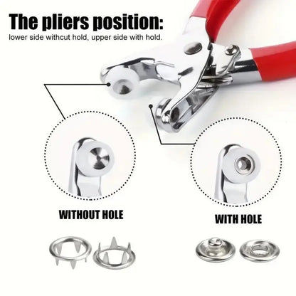 100Pcs Invisible Color Metal Buckle & Hand Pliers DIY Sewing Kit for Clothes Hats