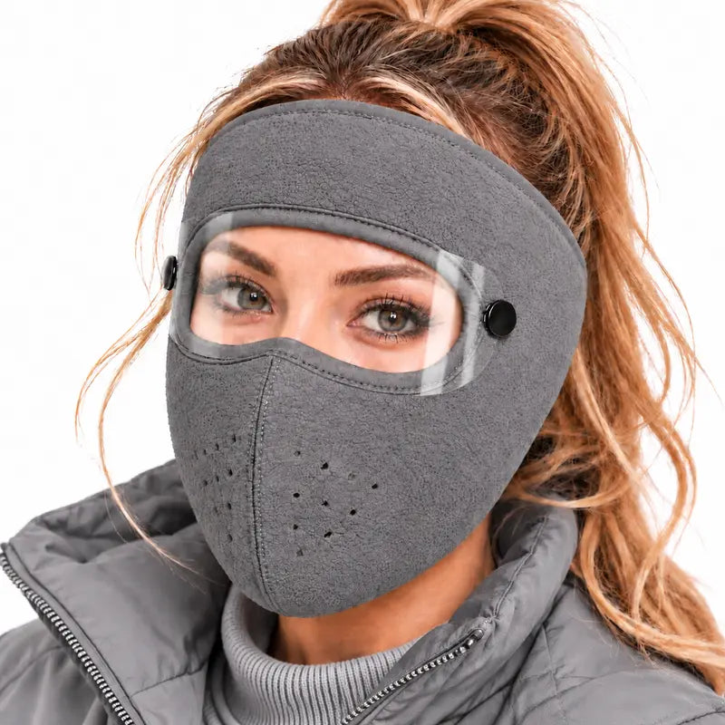 Winter Thermal Fleece Full Face Mask with Detachable Goggles, Windproof for Cycling Skiing Motorcycle