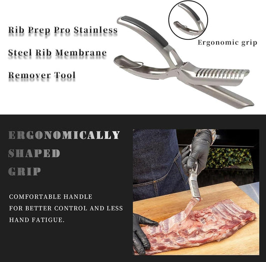 Stainless Steel BBQ Rib Membrane Remover Tool Kit with Arc Clamp, Dishwasher‑Safe Outdoor Grill Gadget