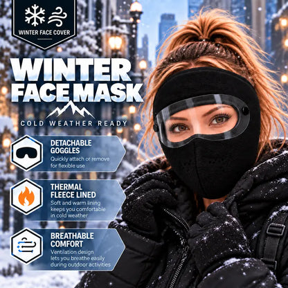 Winter Thermal Fleece Full Face Mask with Detachable Goggles, Windproof for Cycling Skiing Motorcycle