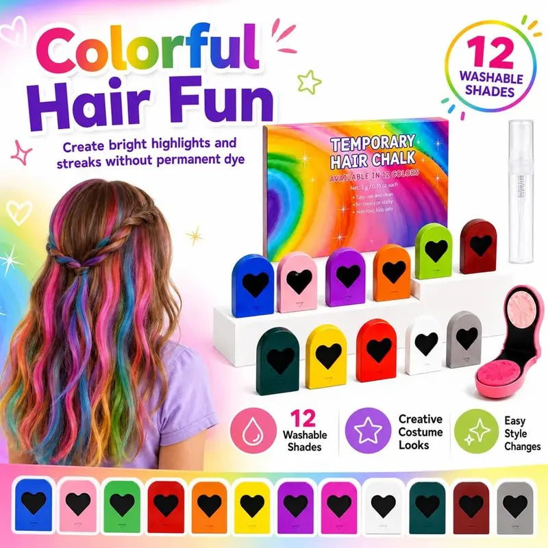 6/12 Colors Temporary Hair Chalk Dye, Washable Pocket Size Hair Color for Party DIY Hair Styling