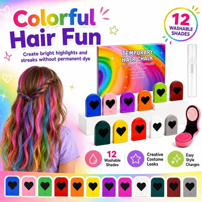 6/12 Colors Temporary Hair Chalk Dye, Washable Pocket Size Hair Color for Party DIY Hair Styling