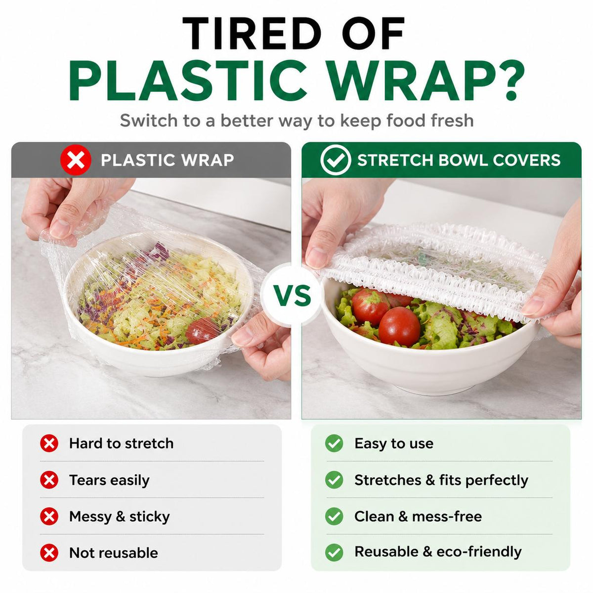 100 PCS Elastic Stretch Food Covers, Disposable Bowl & Plate Covers, Plastic Wrap Alternative for Kitchen Food Storage