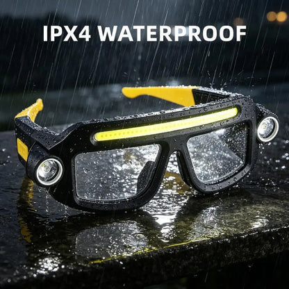 JOYTUTUS Rechargeable LED Headlamp Glasses, Hand Wave Sensor, 5 Modes COB Light, IPX4 for Camping & Motorcycle