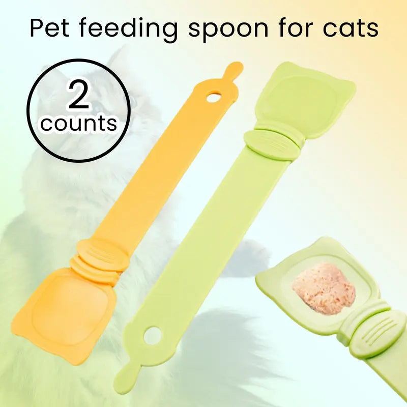 2Pcs Cute Cat Head Cat Strip Feeder Spoons, Squeeze Cat Treat Food Dispenser for Wet Food, Pet Cat Supplies