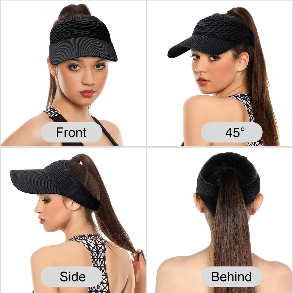 High Ponytail UV Protection Sun Visor Hat for Women Outdoor Sports Daily Wear