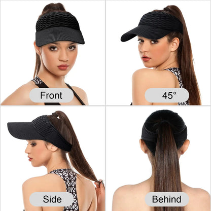 High Ponytail UV Protection Sun Visor Hat for Women Outdoor Sports Daily Wear