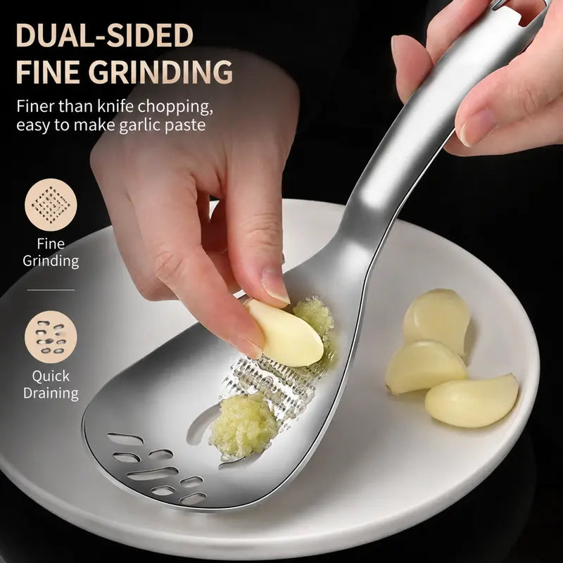 1pc 304 Stainless Steel Multifunctional Kitchen Spoon, Egg Separator Ginger Garlic Grater Masher