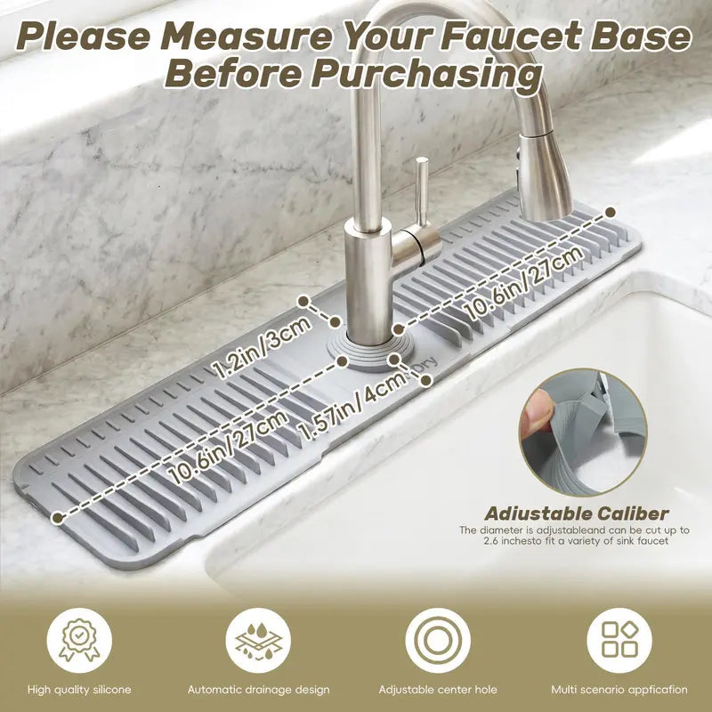Cuttable Silicone Faucet Splash Guard Mat Auto-Drain Drip Tray for Kitchen Bathroom Sinks