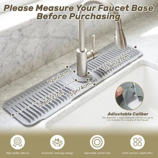 Cuttable Silicone Faucet Splash Guard Mat Auto-Drain Drip Tray for Kitchen Bathroom Sinks