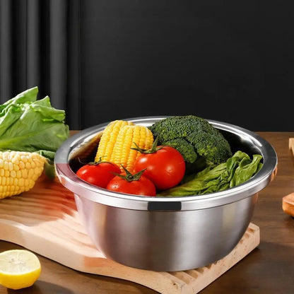 3-in-1 Stainless Steel Strainer Set with Basin, Sieve & Cutter for Rice Fruits Vegetables