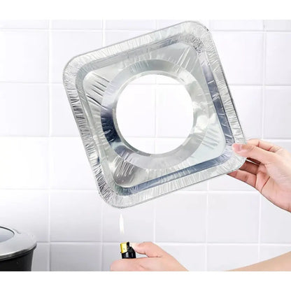 Disposable Aluminum Foil Protective Pads, 8.5" x 8.5" with 4.5" Opening Diameter, for Most Standard Cooktops