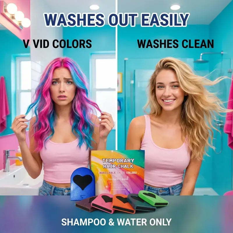 6/12 Colors Temporary Hair Chalk Dye, Washable Pocket Size Hair Color for Party DIY Hair Styling