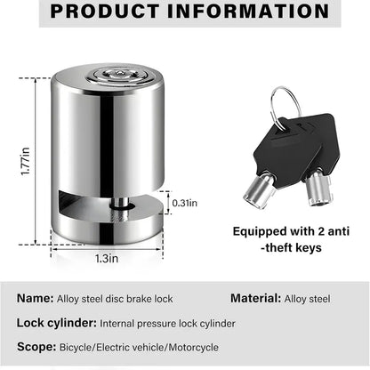 Mini Alloy Steel Disc Brake Lock with 2 Keys, Anti-Theft Security Lock for Motorcycle Electric Mountain Bike