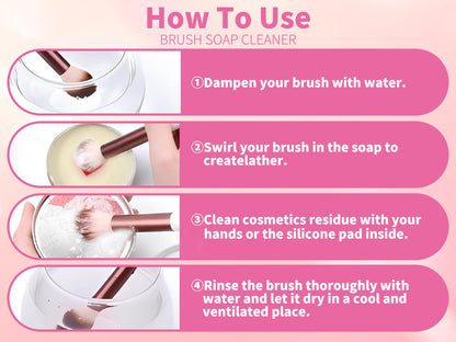 Heart‑Shaped Solid Cosmetic Brush Cleaner Soap with Sponge & Silicone Cleaning Pad