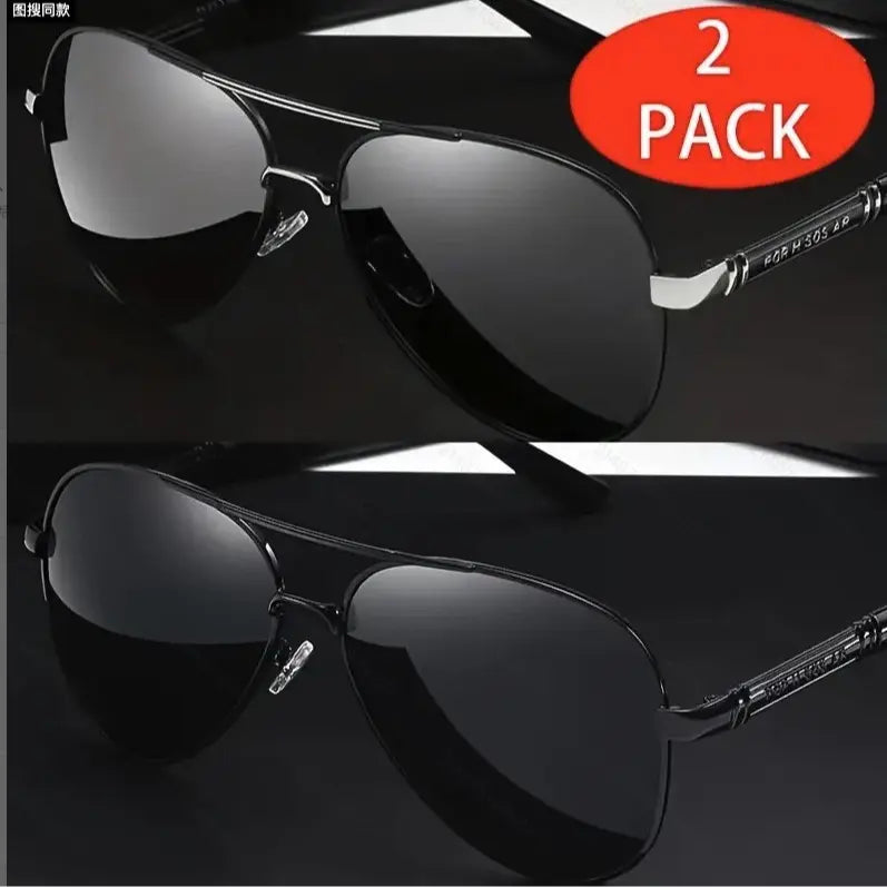2Pcs ShineThru Metal Aviator Sunglasses Unisex Fashion Shades Beach Travel Daily Eyewear