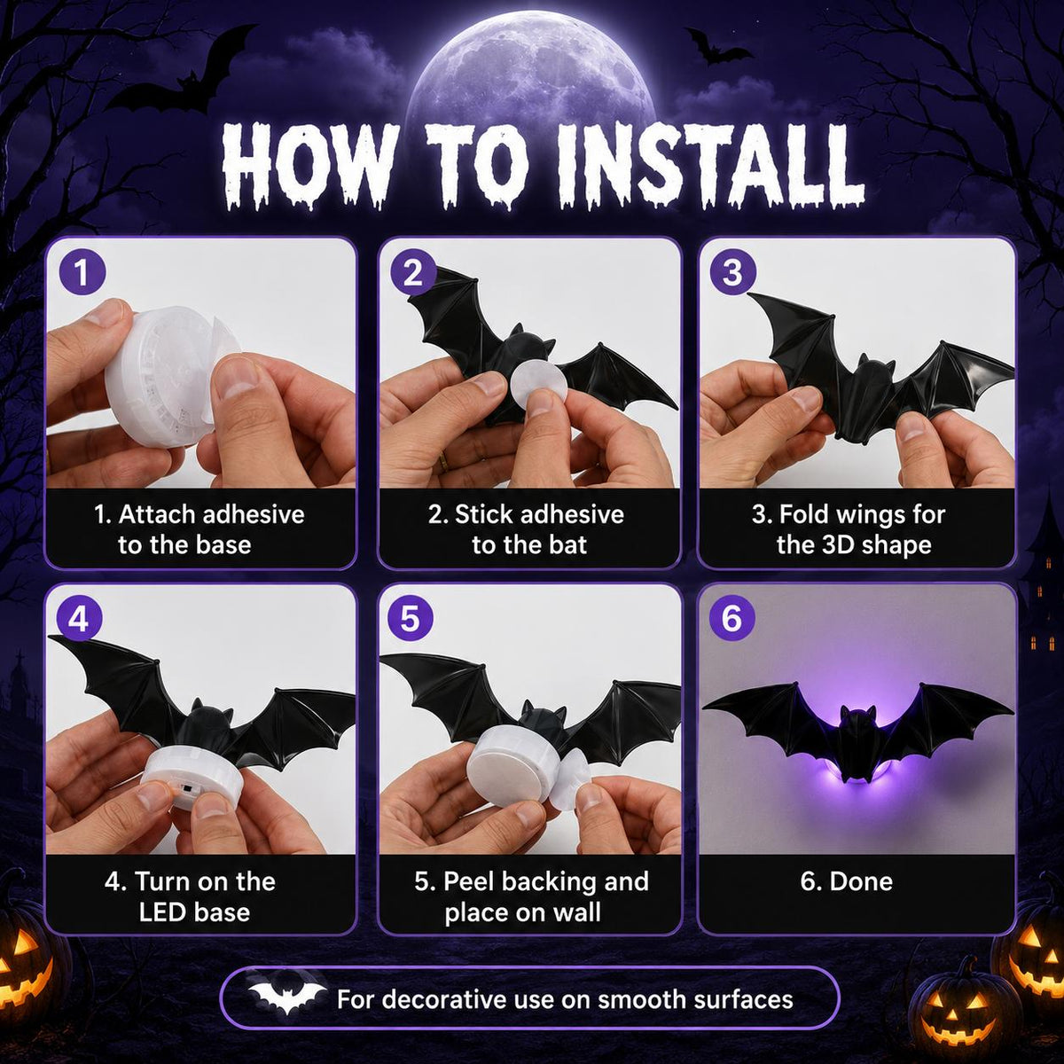 12Pcs/24Pcs 3D Bat LED Halloween Decor, Bendable Glowing Wall Stickers, Battery Powered Easy Installation for Party Window Home Indoor