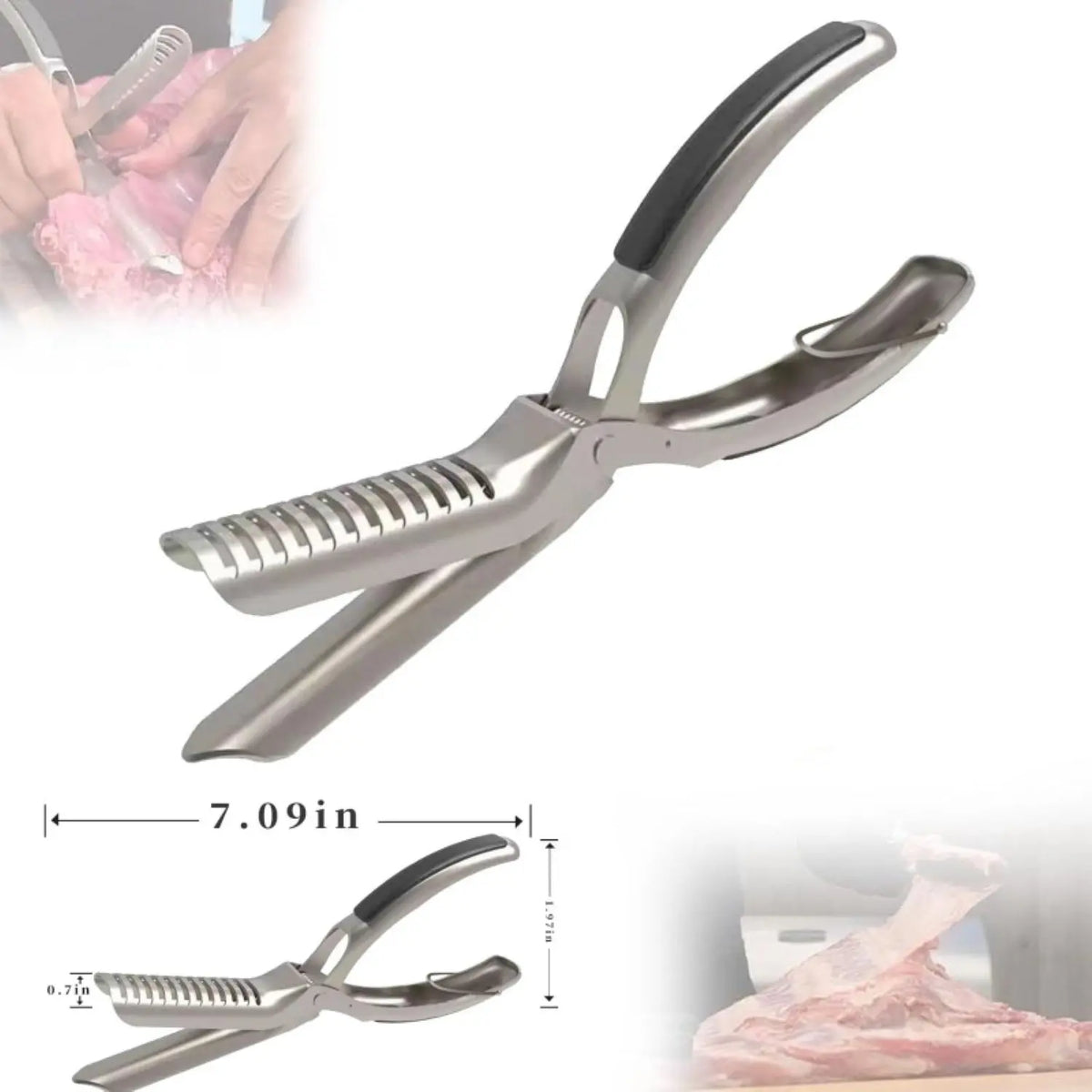 Juego de herramientas para quitar la membrana de las costillas de barbacoa de acero inoxidable con abrazadera de arco, utensilio de parrilla para exteriores apto para lavavajillas