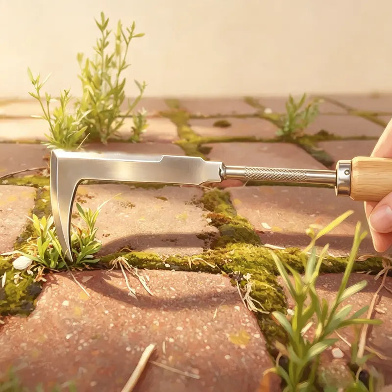 Wooden Handle Crevice Weeder, Stainless Steel Manual Grass Remover for Patio, Pathways & Yards
