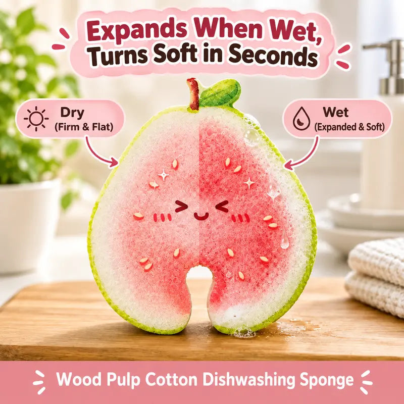 3Pcs Fruit Shaped Compressed Cellulose Sponges Natural Non-Scratch Kitchen Cleaning Sponges