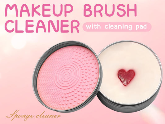 Heart‑Shaped Solid Cosmetic Brush Cleaner Soap with Sponge & Silicone Cleaning Pad
