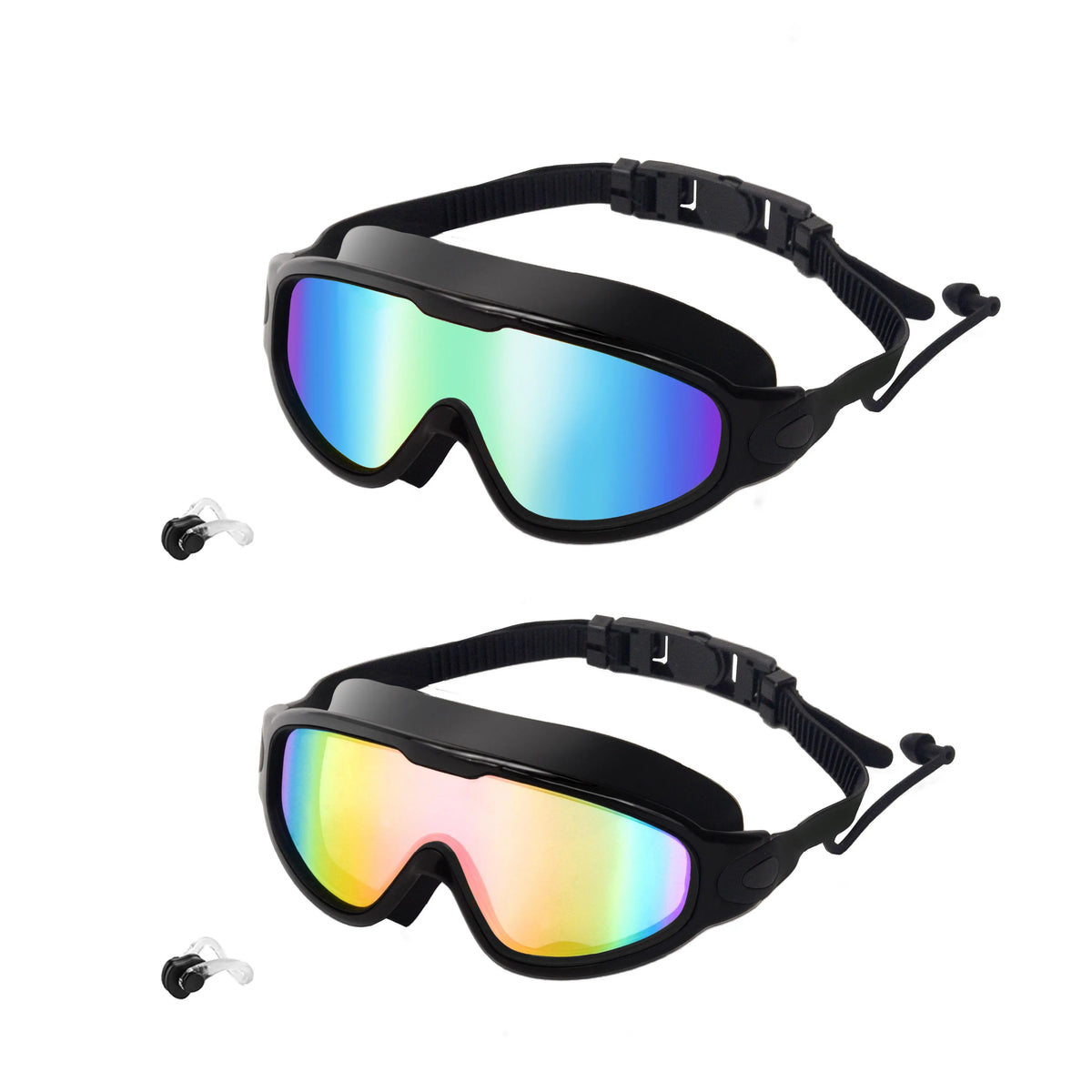 Swim Goggles 2 Pack - Wide View Anti-Fog & UV, No Leaking Swim Glasses for Men, Women, Kids Swimming