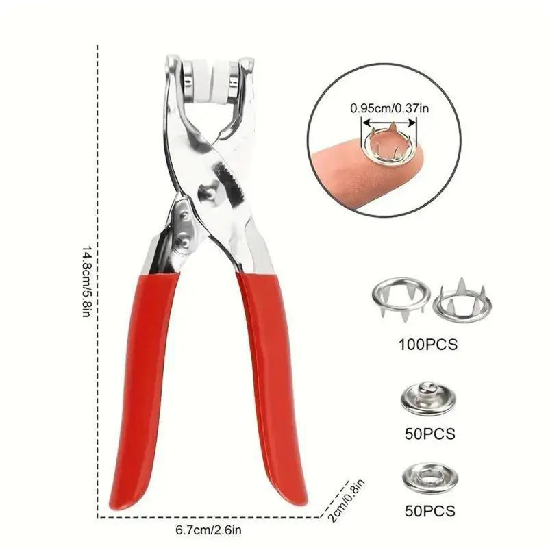 100Pcs Invisible Color Metal Buckle & Hand Pliers DIY Sewing Kit for Clothes Hats