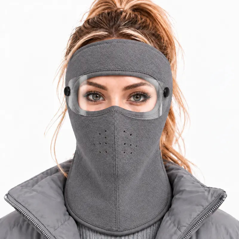 Winter Thermal Fleece Full Face Mask with Detachable Goggles, Windproof for Cycling Skiing Motorcycle