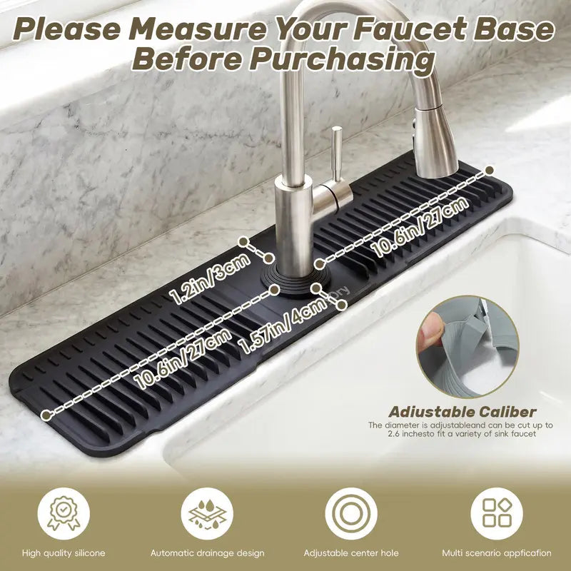Cuttable Silicone Faucet Splash Guard Mat Auto-Drain Drip Tray for Kitchen Bathroom Sinks