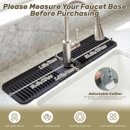 Cuttable Silicone Faucet Splash Guard Mat Auto-Drain Drip Tray for Kitchen Bathroom Sinks