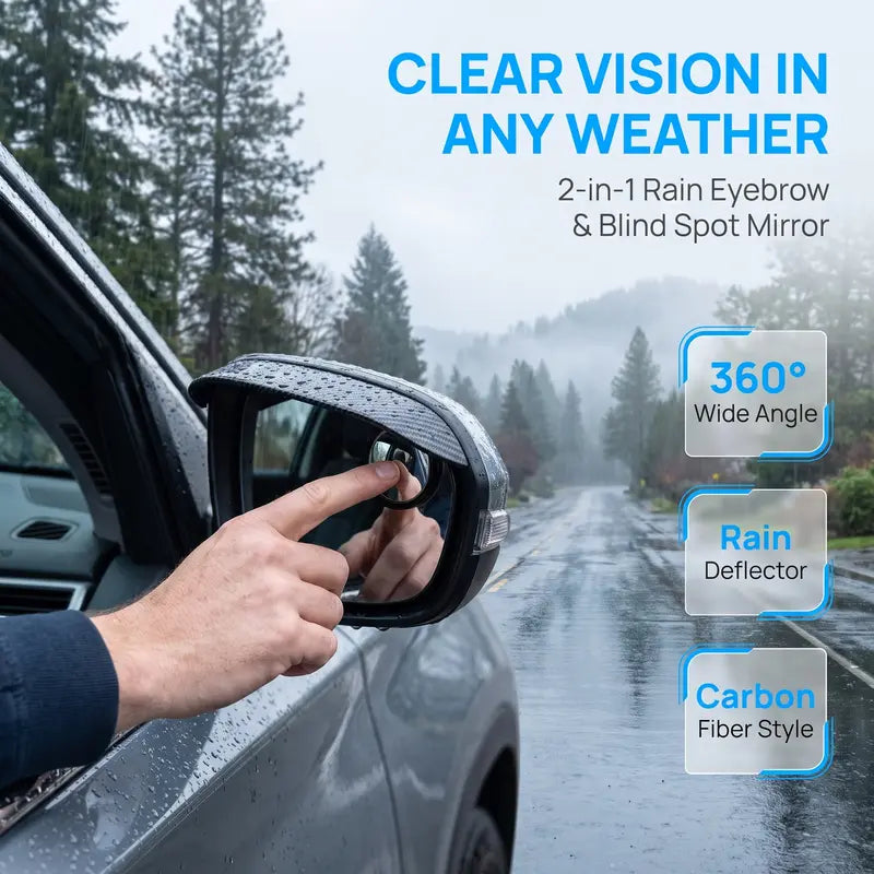 2-Piece Car Rearview Rain Visors ABS Blind-Spot Guards