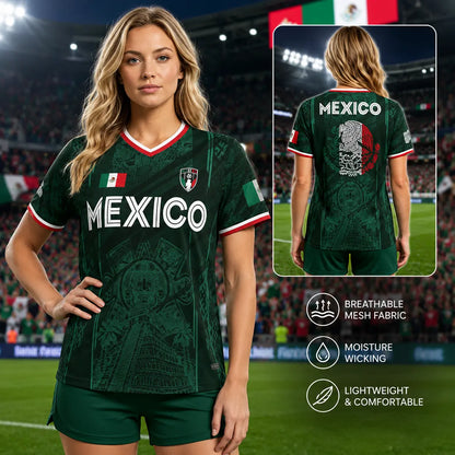 Mexico 2026 Retro Soccer Jersey — Chichén Itzá All-Over Print, Breathable Fabric