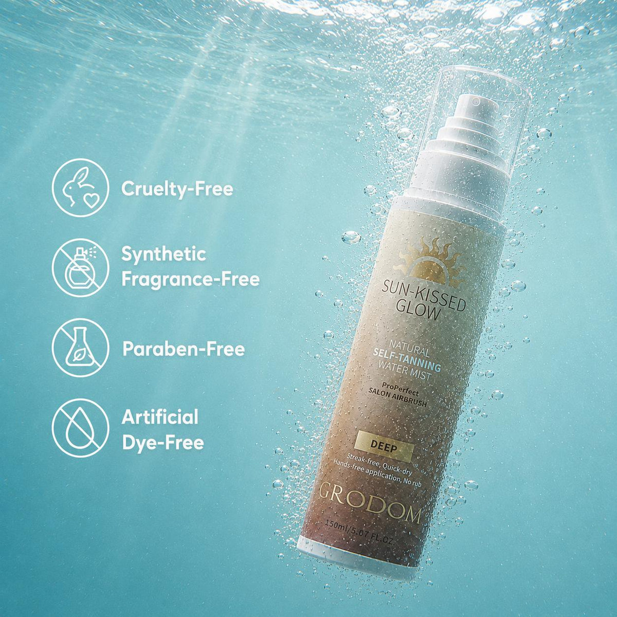【Summer Wins】GRODOM Organic Colorless Self Tanning Mist, Vegan Streak‑Free Sunless Tanner for Body Face Hands, No Fake Tan Smell for All Skin Types